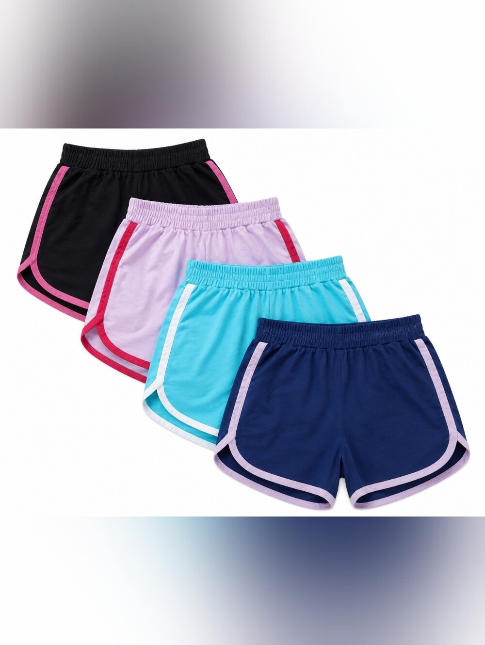 Set of 4 Girls Athletic Shorts - Navy, Teal, Pink, Black